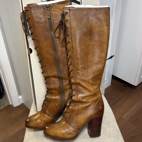 FRYE parker lace up leather tall heeled boots size 9🎀UNICORN 🎀 - Picture 3 of 10